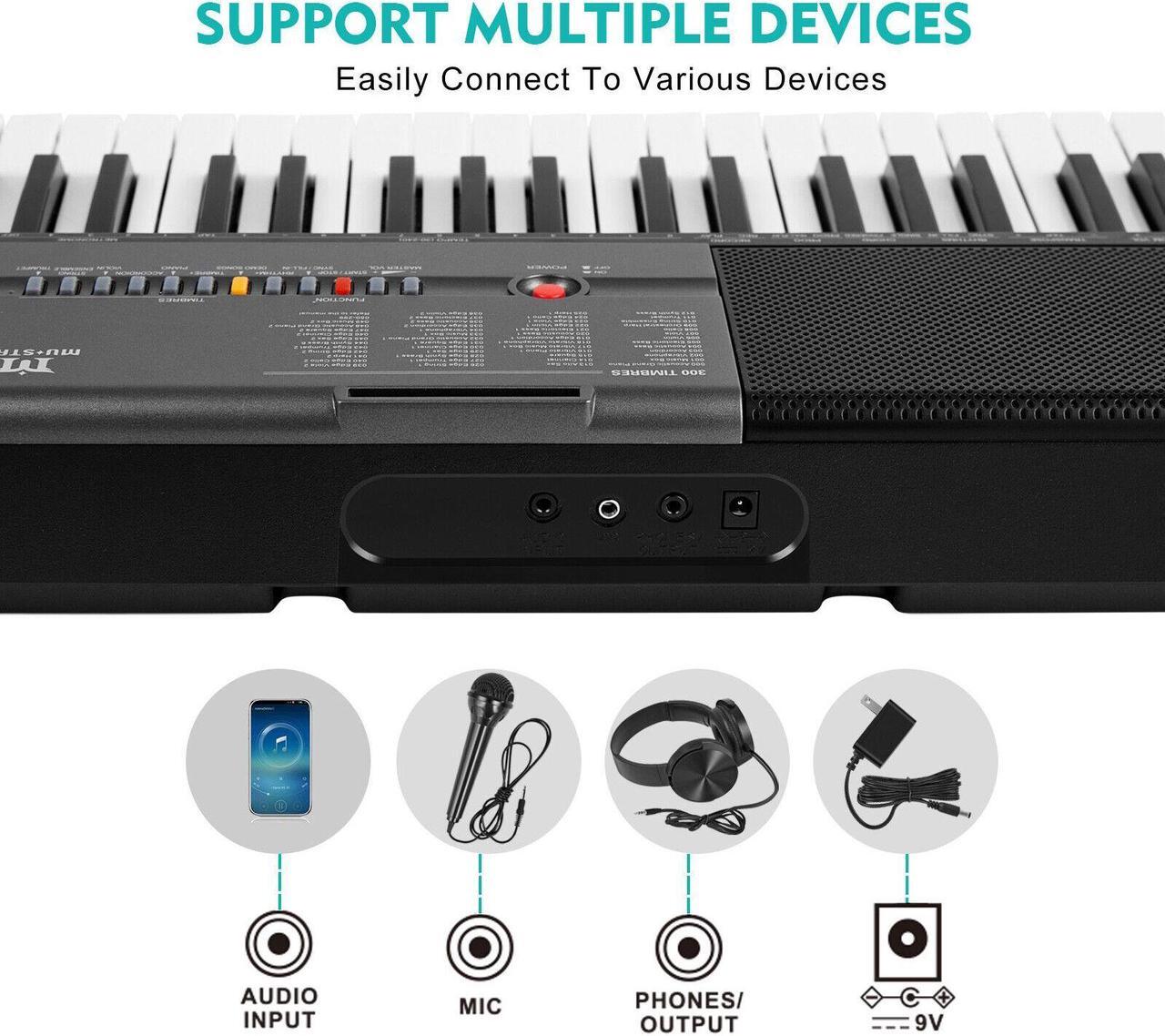 Alt view image 6 of 7 - Mustar 61 Lighted Keys Keyboard Piano for Beginners, Electric Piano Keyboard with Bench, Piano Stand, Headphones, Microphone, Note Stickers, Built-in Speakers