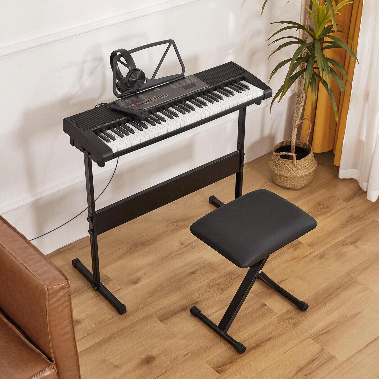 Alt view image 3 of 7 - Mustar 61 Lighted Keys Keyboard Piano for Beginners, Electric Piano Keyboard with Bench, Piano Stand, Headphones, Microphone, Note Stickers, Built-in Speakers