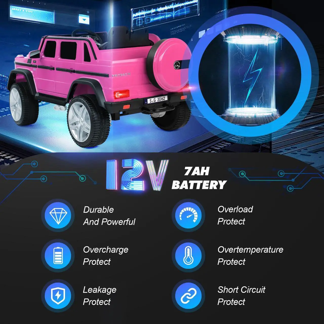 Alt view image 3 of 7 - JOYLDIAS 12V Kids Ride on Car 3 Speeds Licensed Mercedes-Benz Electric Toy with Bluetooth, Remote Control, LED Light (Pink)