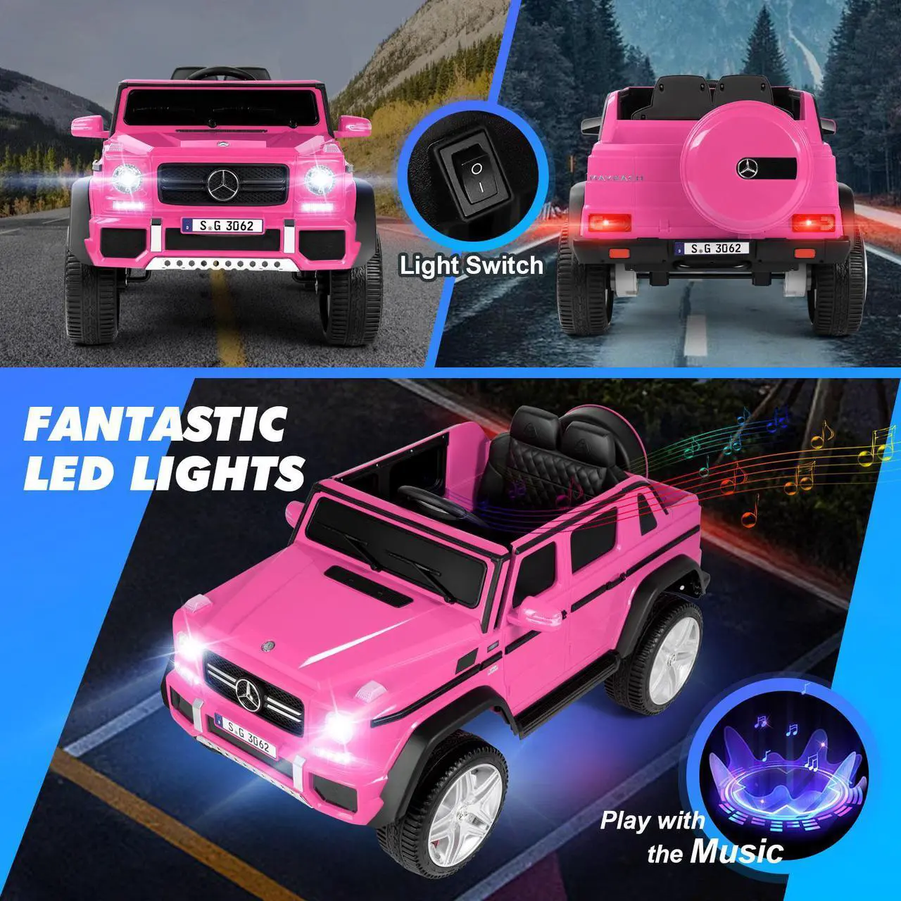 Alt view image 5 of 7 - JOYLDIAS 12V Kids Ride on Car 3 Speeds Licensed Mercedes-Benz Electric Toy with Bluetooth, Remote Control, LED Light (Pink)