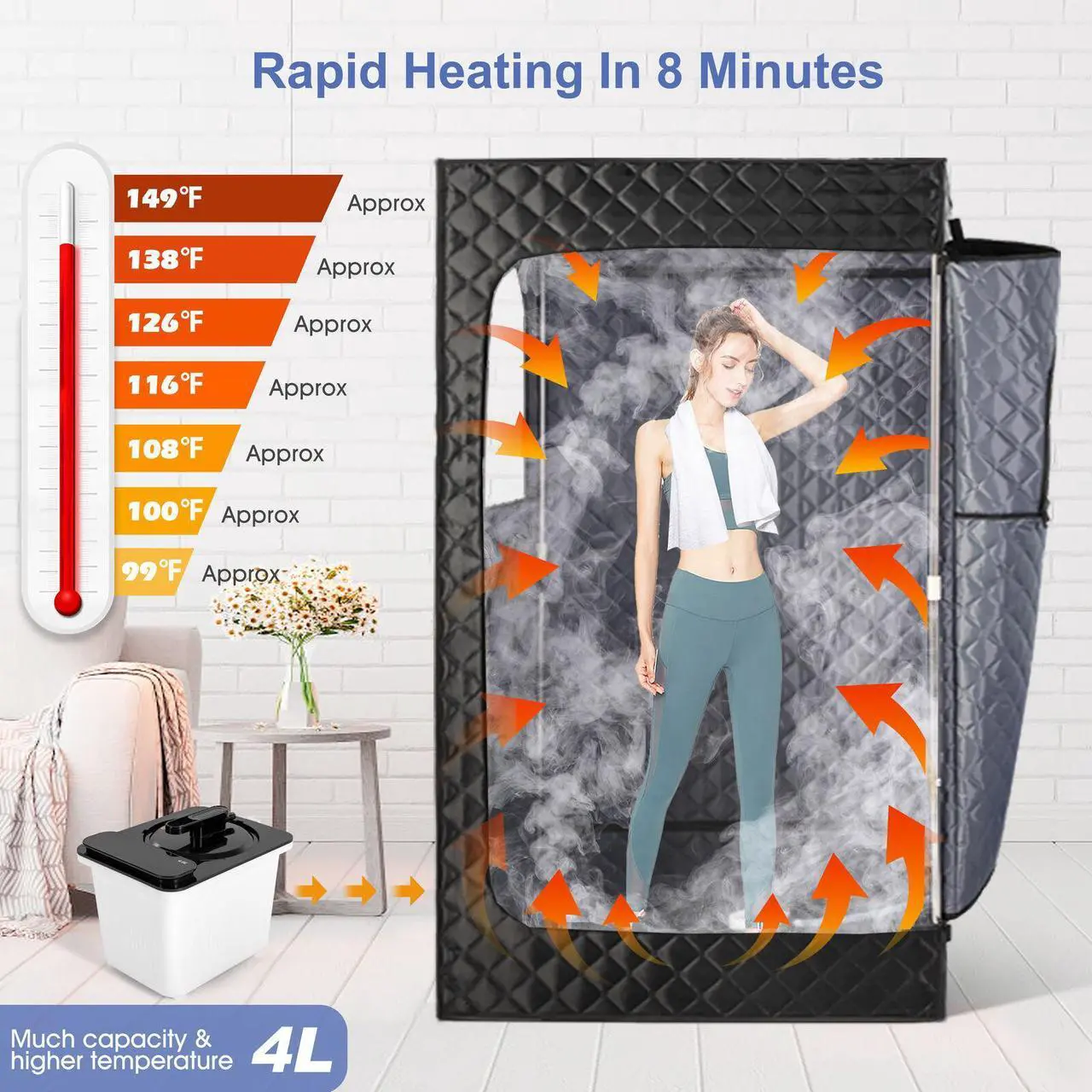 Main image of COSVALVE Full Size Portable Steam Sauna Kit, Personal Sauna Tent for Home Spa,4L & 1500W Steam Generator,Remote Control,Timer, Hook,Indoor Steam Room for Relaxation(Super Size 35.45L*35.45W*70.87''H)