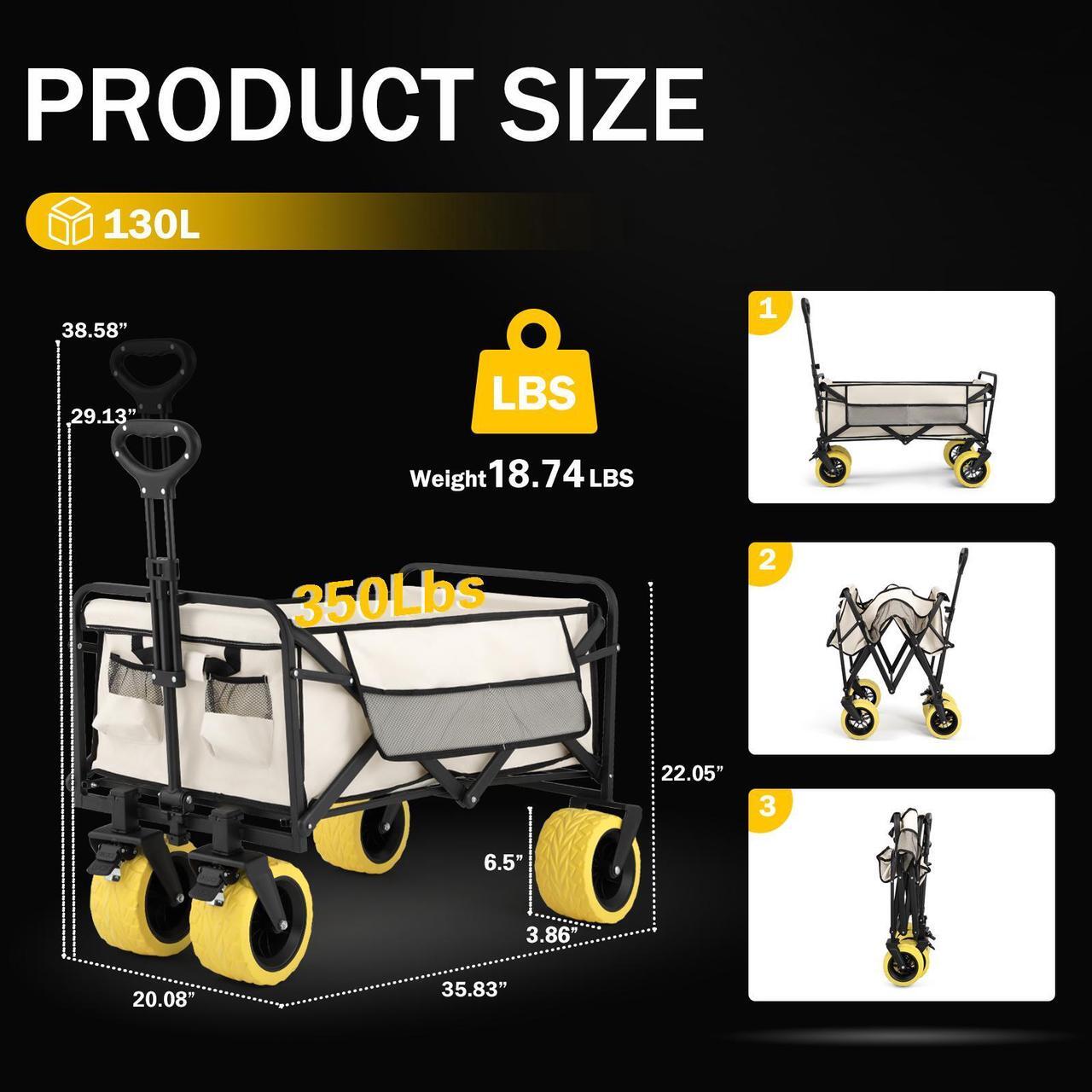 Alt view image 4 of 7 - COSVALVE Wagons Cart Foldable, Heavy Duty Utility Collapsible Folding Wagon Grocery Cart w/All Terrain Wheels, Side Pocket, Cup Holders and Brakes for Shopping, Sports, Camping, Beach and Garden