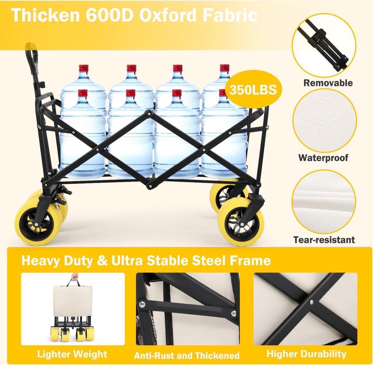Alt view image 6 of 7 - COSVALVE Wagons Cart Foldable, Heavy Duty Utility Collapsible Folding Wagon Grocery Cart w/All Terrain Wheels, Side Pocket, Cup Holders and Brakes for Shopping, Sports, Camping, Beach and Garden
