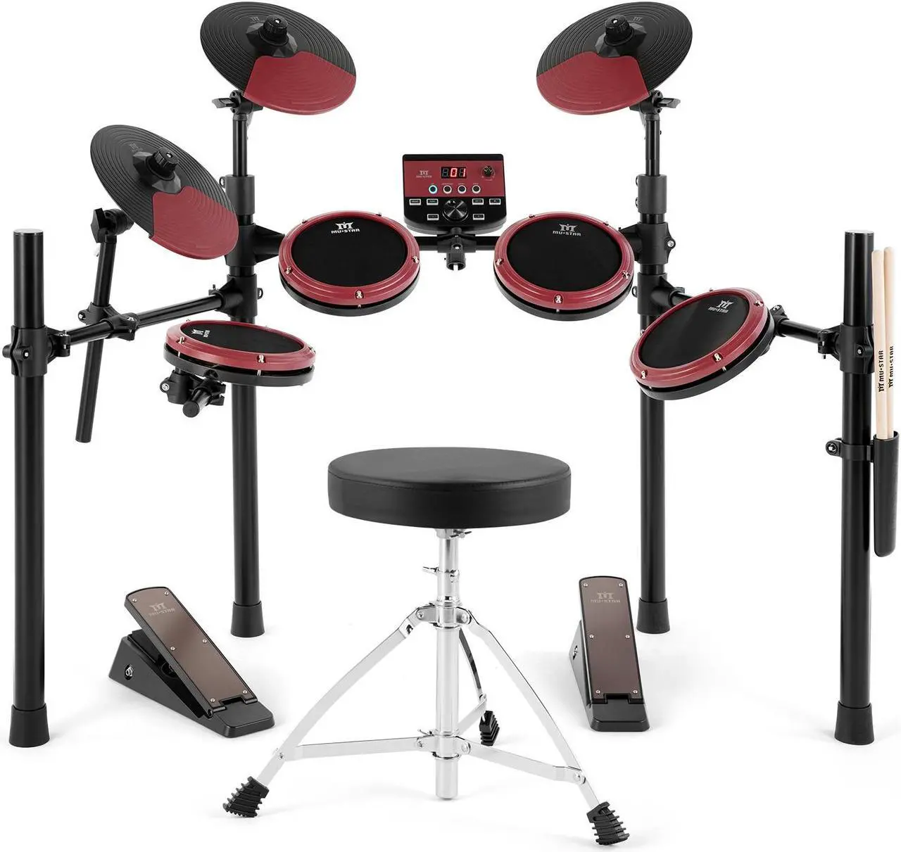 Main image of MUSTAR Electronic Drum Set, Electric Drum Sets for Beginners with 8" Mesh Drum Pads, 10" Cymbals, Kick Pedal, Drum Stool, Drum Sticks, USB MIDI Connectivity, 180 Sounds & 15 Kits (4 Pads, 3 Cymbals)