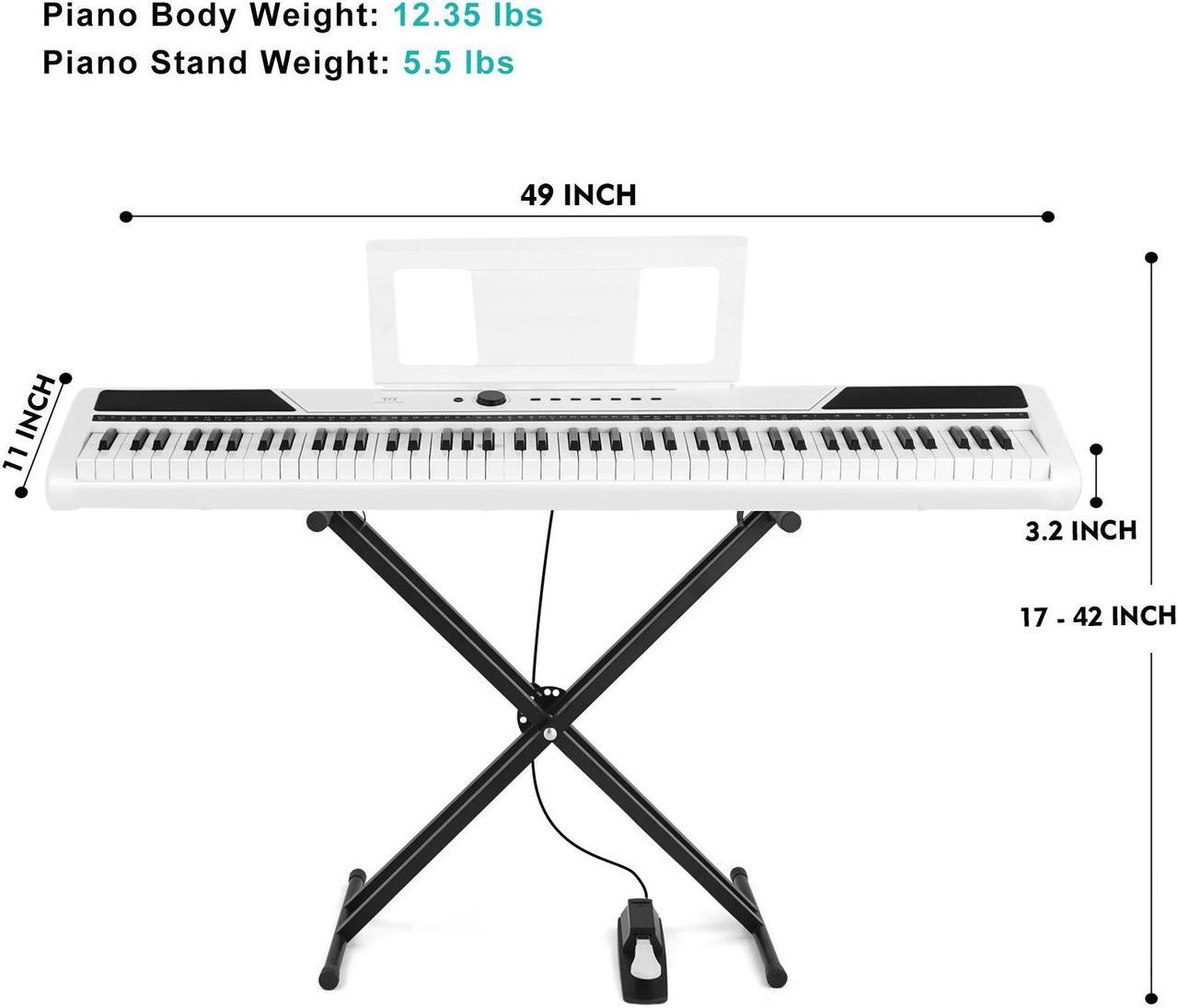 Alt view image 6 of 7 - MUSTAR 88 Key Weighted Keyboard Piano, Full Size Digital Piano 88 Weighted Keys with Stand, Electric Piano Keyboard 88 Keys Semi Weighted with 2x25W Speakers, USB/MIDI, Case, Sustain Pedal, White