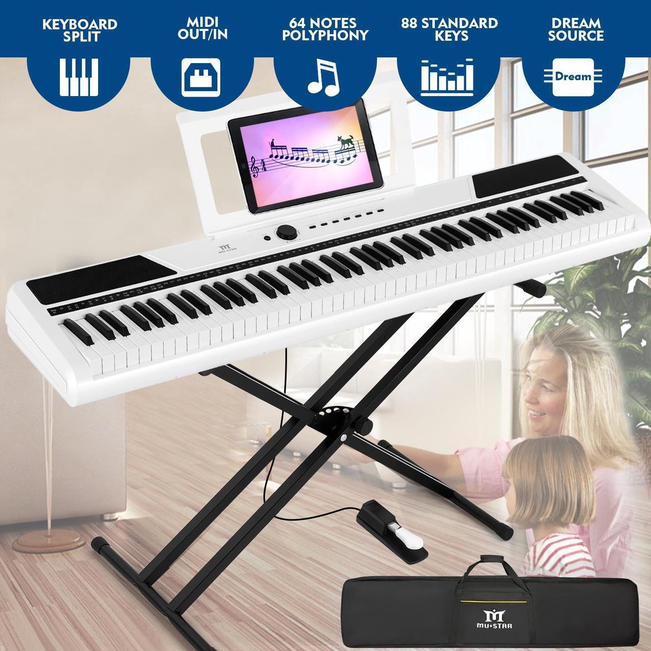 Main image of MUSTAR 88 Key Weighted Keyboard Piano, Full Size Digital Piano 88 Weighted Keys with Stand, Electric Piano Keyboard 88 Keys Semi Weighted with 2x25W Speakers, USB/MIDI, Case, Sustain Pedal, White