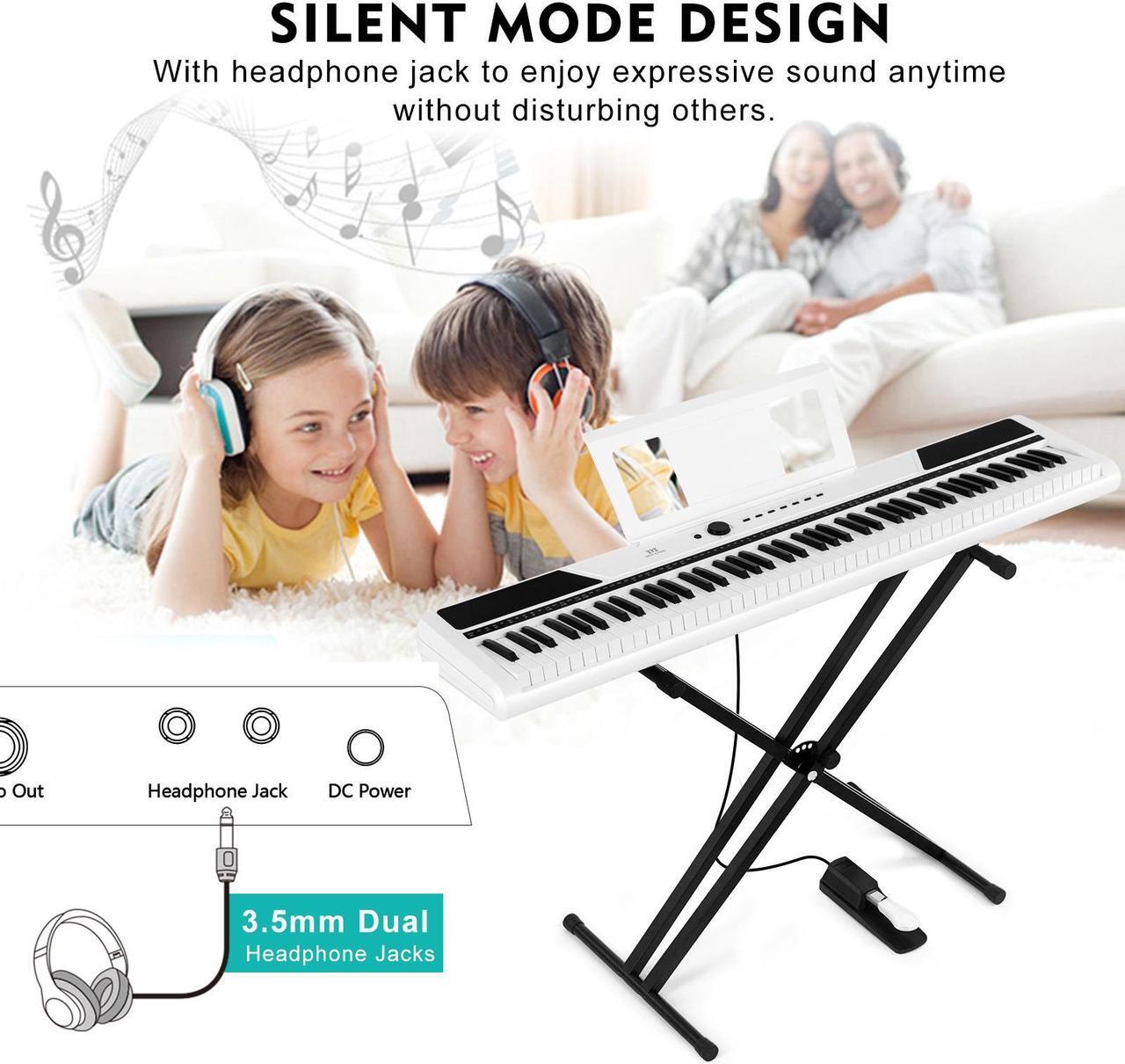 Alt view image 7 of 7 - MUSTAR 88 Key Weighted Keyboard Piano, Full Size Digital Piano 88 Weighted Keys with Stand, Electric Piano Keyboard 88 Keys Semi Weighted with 2x25W Speakers, USB/MIDI, Case, Sustain Pedal, White
