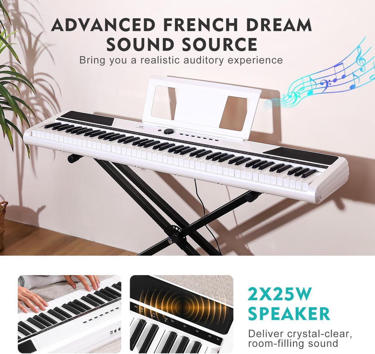 Alt view image 2 of 7 - MUSTAR 88 Key Weighted Keyboard Piano, Full Size Digital Piano 88 Weighted Keys with Stand, Electric Piano Keyboard 88 Keys Semi Weighted with 2x25W Speakers, USB/MIDI, Case, Sustain Pedal, White