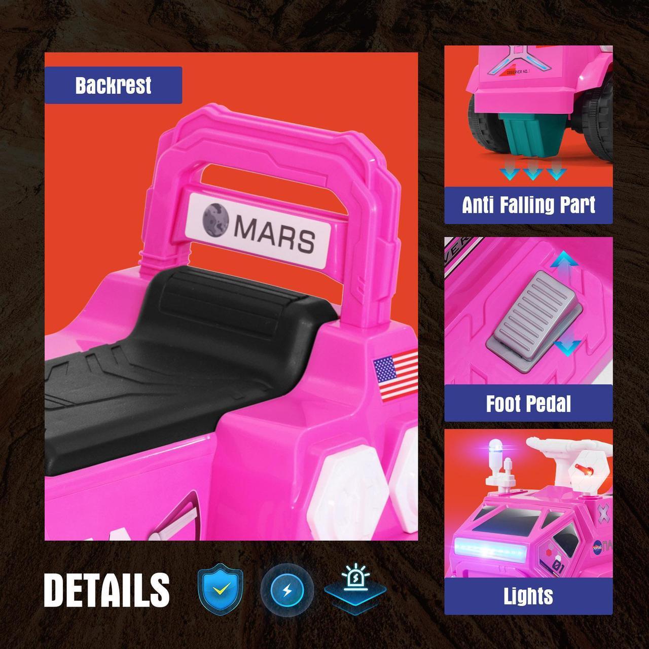 Alt view image 7 of 7 - JOYLDIAS 12V Ride On Car for Kids, Mars Rover Ride On Toy with Radar, Alarm, Remote Control, Music, Bluetooth, Lights, Pink