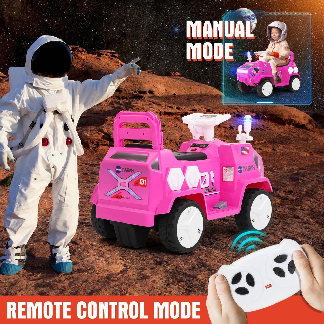 Alt view image 6 of 7 - JOYLDIAS 12V Ride On Car for Kids, Mars Rover Ride On Toy with Radar, Alarm, Remote Control, Music, Bluetooth, Lights, Pink