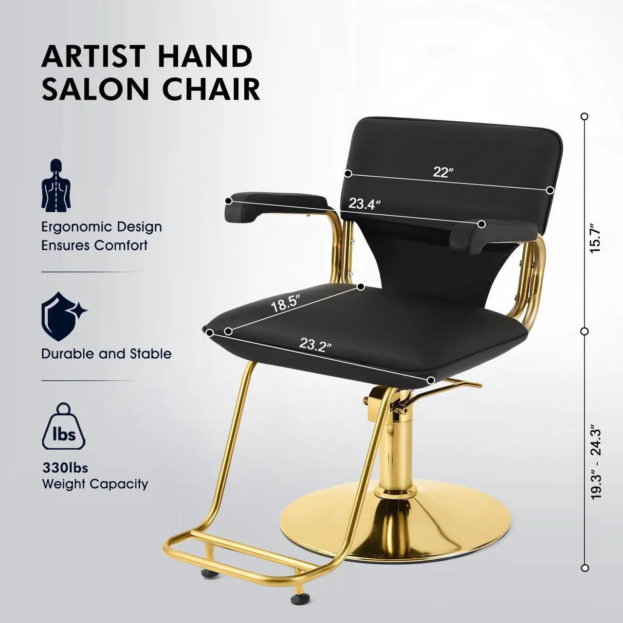 Alt view image 2 of 5 - Artist hand Hair Stylist Chairs for Salon, Hydraulic Pump Salon Chair 360 Degree Swivel Barber Chair, Spa Beauty Equipment for Hair Stylists, Cosmetology, Max Load 330 LBS Gold