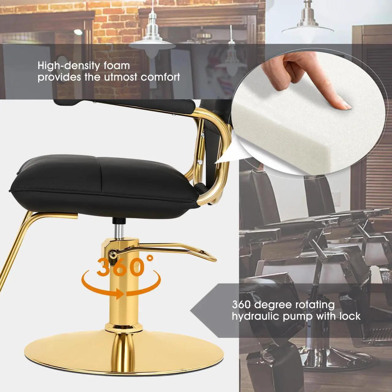 Alt view image 3 of 5 - Artist hand Hair Stylist Chairs for Salon, Hydraulic Pump Salon Chair 360 Degree Swivel Barber Chair, Spa Beauty Equipment for Hair Stylists, Cosmetology, Max Load 330 LBS Gold