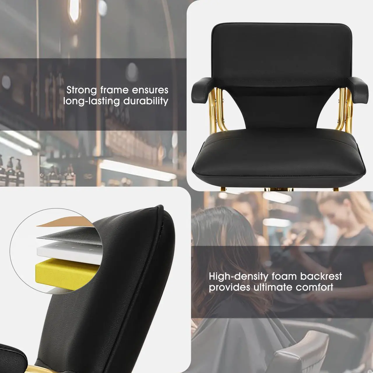 Alt view image 5 of 5 - Artist hand Hair Stylist Chairs for Salon, Hydraulic Pump Salon Chair 360 Degree Swivel Barber Chair, Spa Beauty Equipment for Hair Stylists, Cosmetology, Max Load 330 LBS Gold