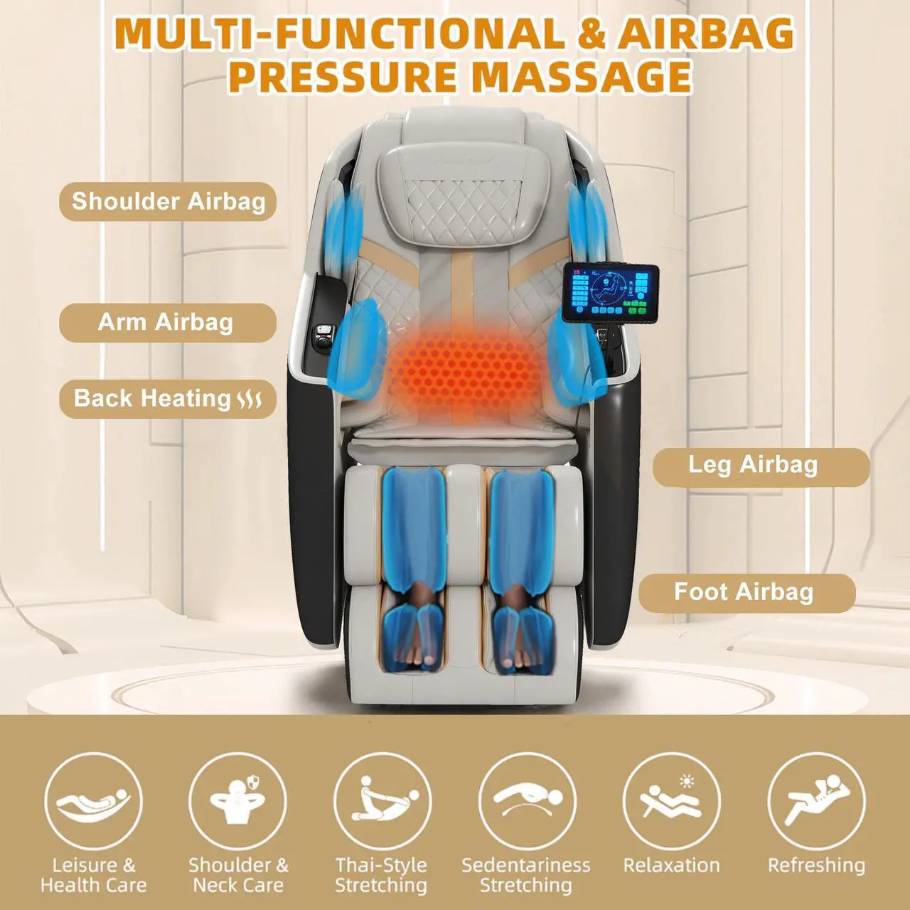 Alt view image 2 of 7 - 3D Full Body Massage Chair, Zero Gravity Recliner Chair With AI Voice Control, Back And Calf Heating, Bluetooth Speakers, And Foot Massager, Full Body Airbags Compression Massage (Black & White)