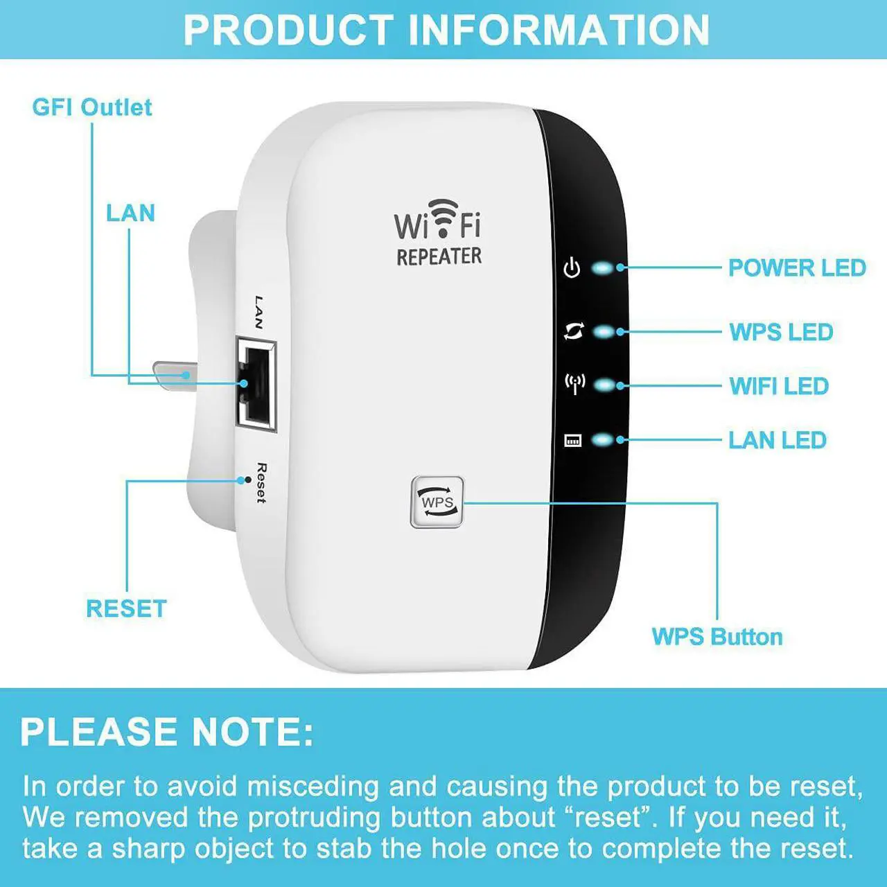 Alt view image 2 of 5 - WiFi Range Extender, Up to 2640sq.ft WiFi Extender, 2.4G High Speed Wireless WiFi Repeater with Integrated Antennas Ethernet Port, 360° Full WiFi Coverage, Supports Repeater/AP/WPS