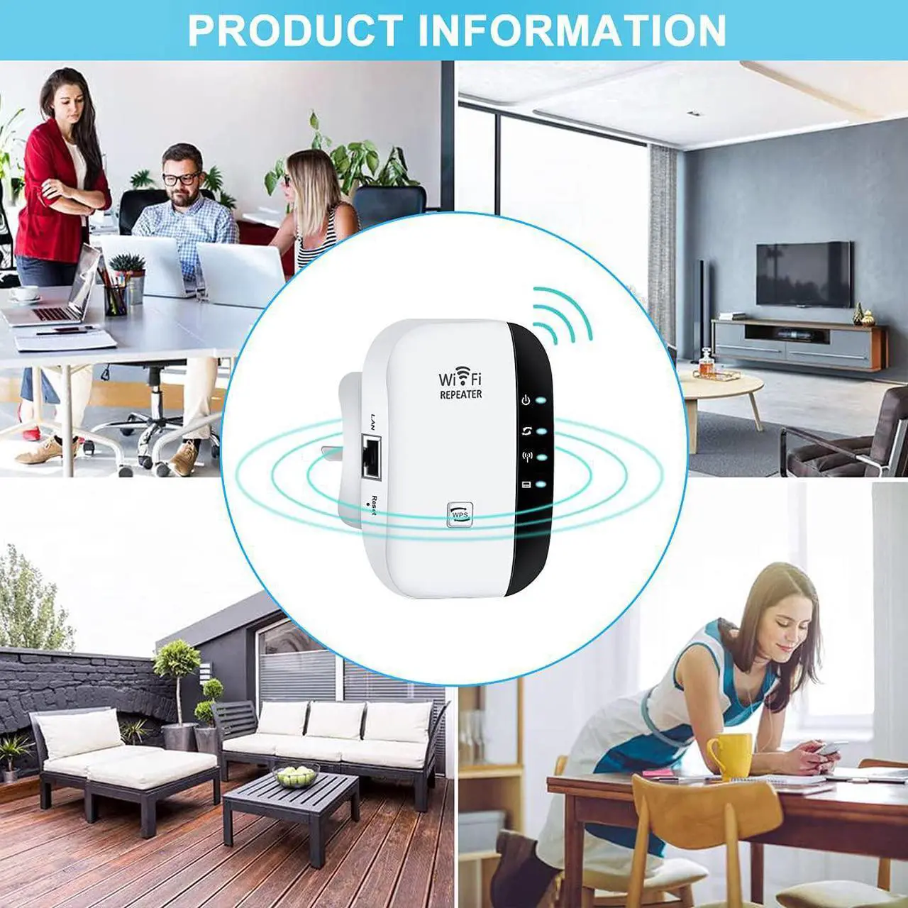 Alt view image 5 of 5 - WiFi Range Extender, Up to 2640sq.ft WiFi Extender, 2.4G High Speed Wireless WiFi Repeater with Integrated Antennas Ethernet Port, 360° Full WiFi Coverage, Supports Repeater/AP/WPS