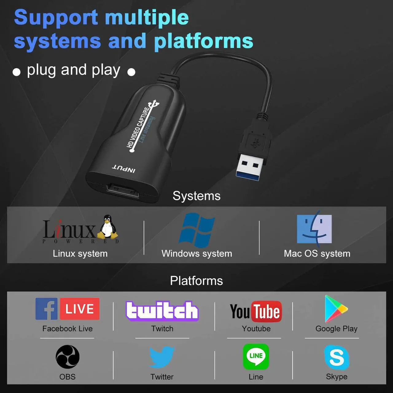 Alt view image 7 of 7 - Audio Video Capture Cards 4k Cam Link 1080P HDMI to USB 2.0 Record VIA DSLR Camcorder Action Cam Computer Capture Device for Streaming, Live Broadcasting, Video Conference, Teaching, Gaming