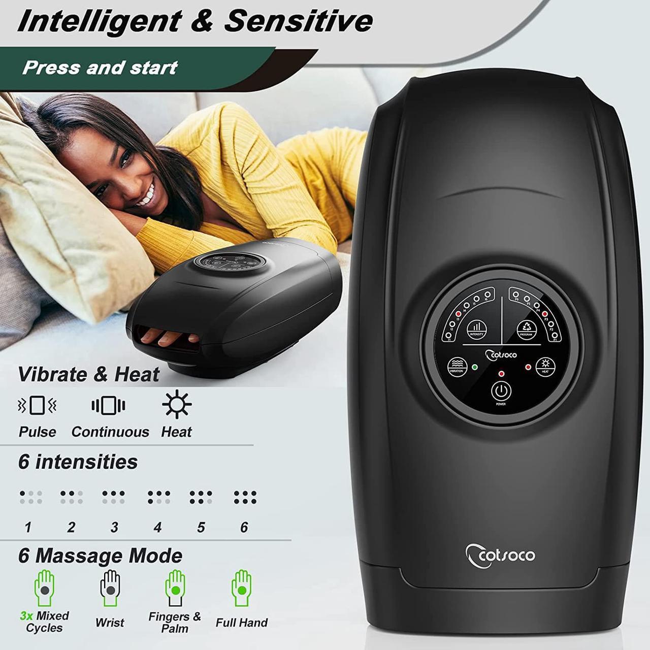 Alt view image 4 of 7 - COTSOCO Electric Hand Massager - Cordless Hand Massager for Arthritis and Carpal Tunnel, 6 Levels Hand Therapy with Heat and Compression, Hand and Wrist Massager Machine for Pain Relief