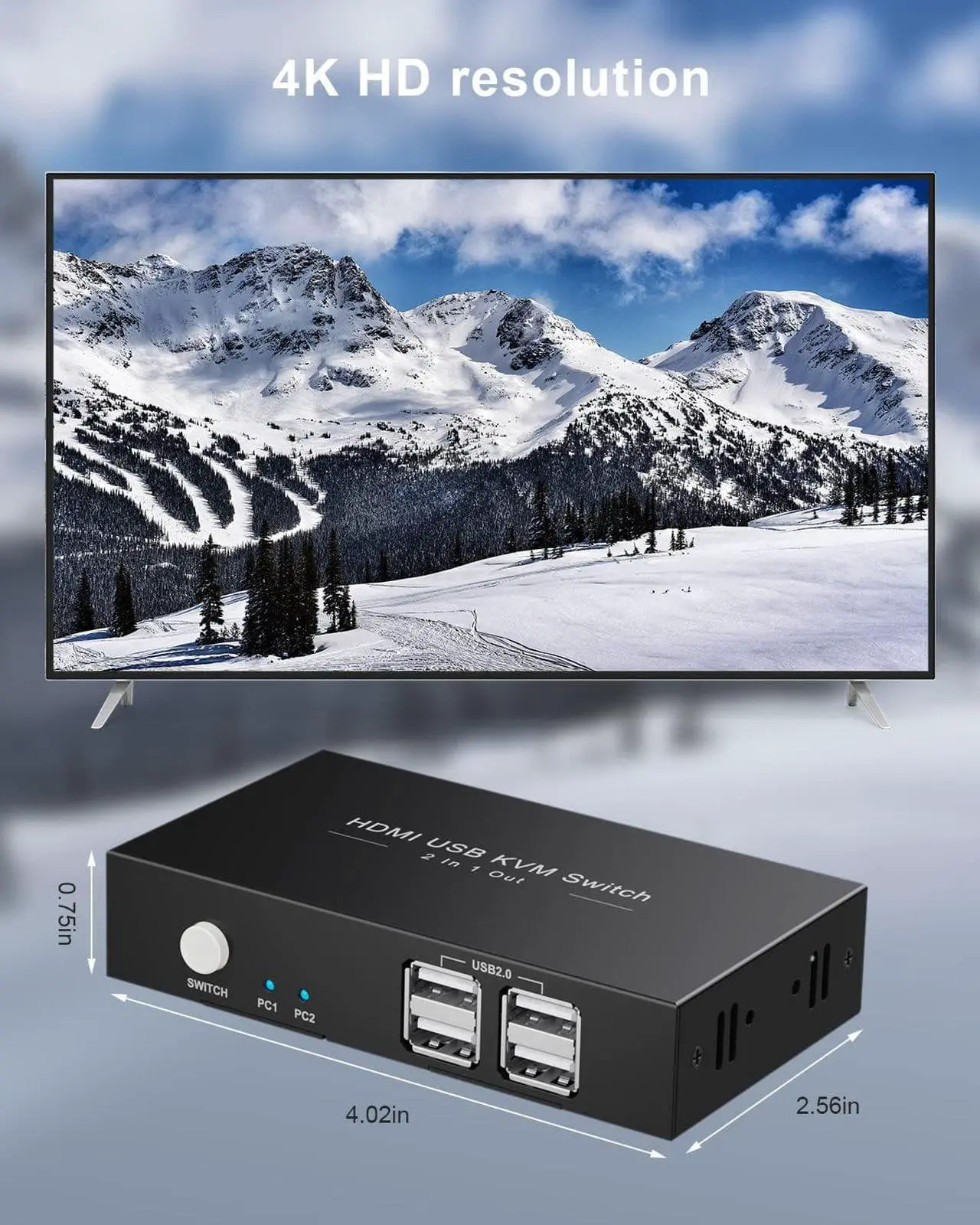 Alt view image 5 of 7 - Rybozen KVM Switch HDMI 2 Port Box,USB and HDMI Switch for 2 Computers Share Keyboard Mouse Printer and one HD Monitor, Support HUD 4K (3840x2160),with 2 HDMI and 2 USB Cables