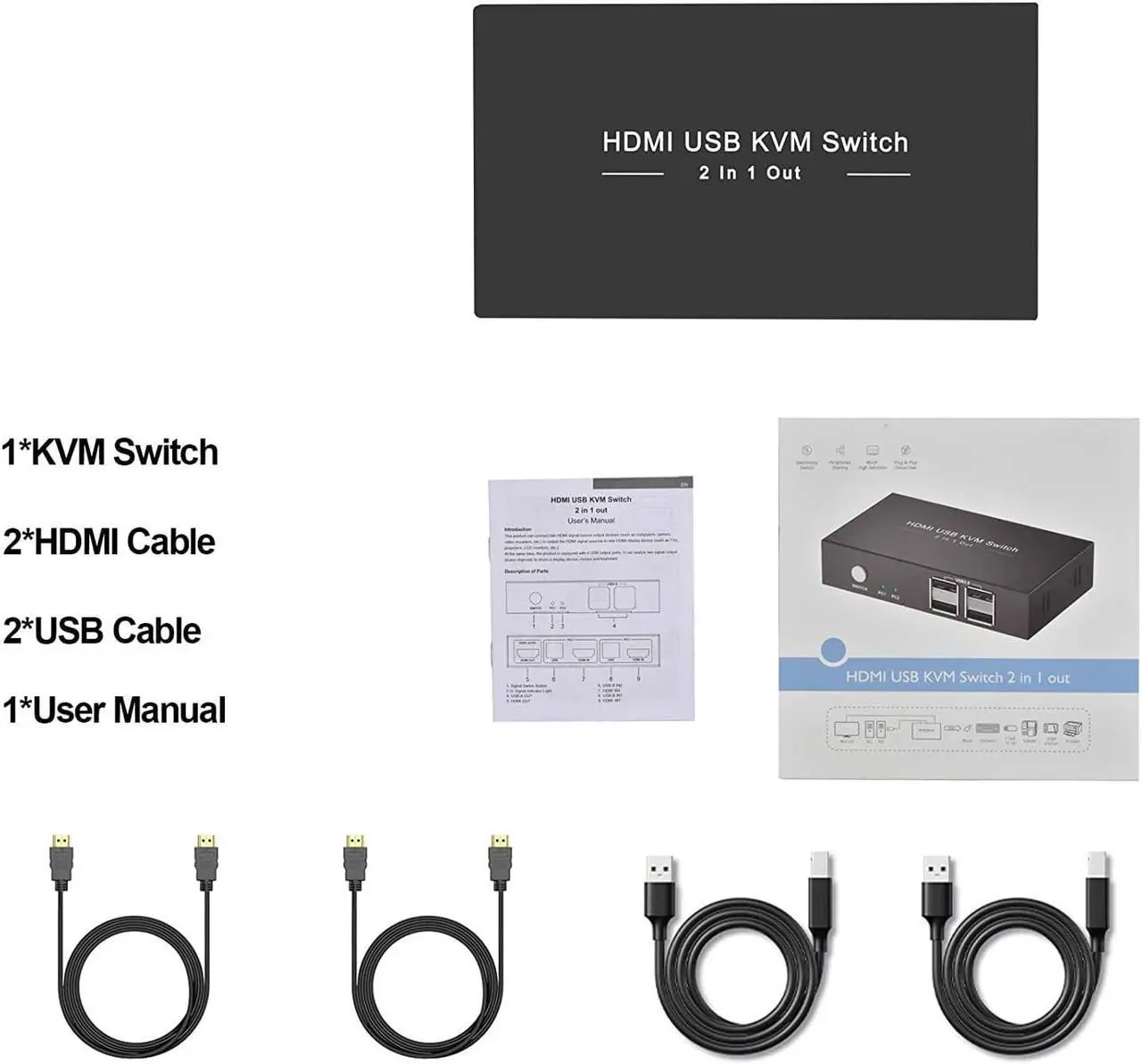 Alt view image 7 of 7 - Rybozen KVM Switch HDMI 2 Port Box,USB and HDMI Switch for 2 Computers Share Keyboard Mouse Printer and one HD Monitor, Support HUD 4K (3840x2160),with 2 HDMI and 2 USB Cables