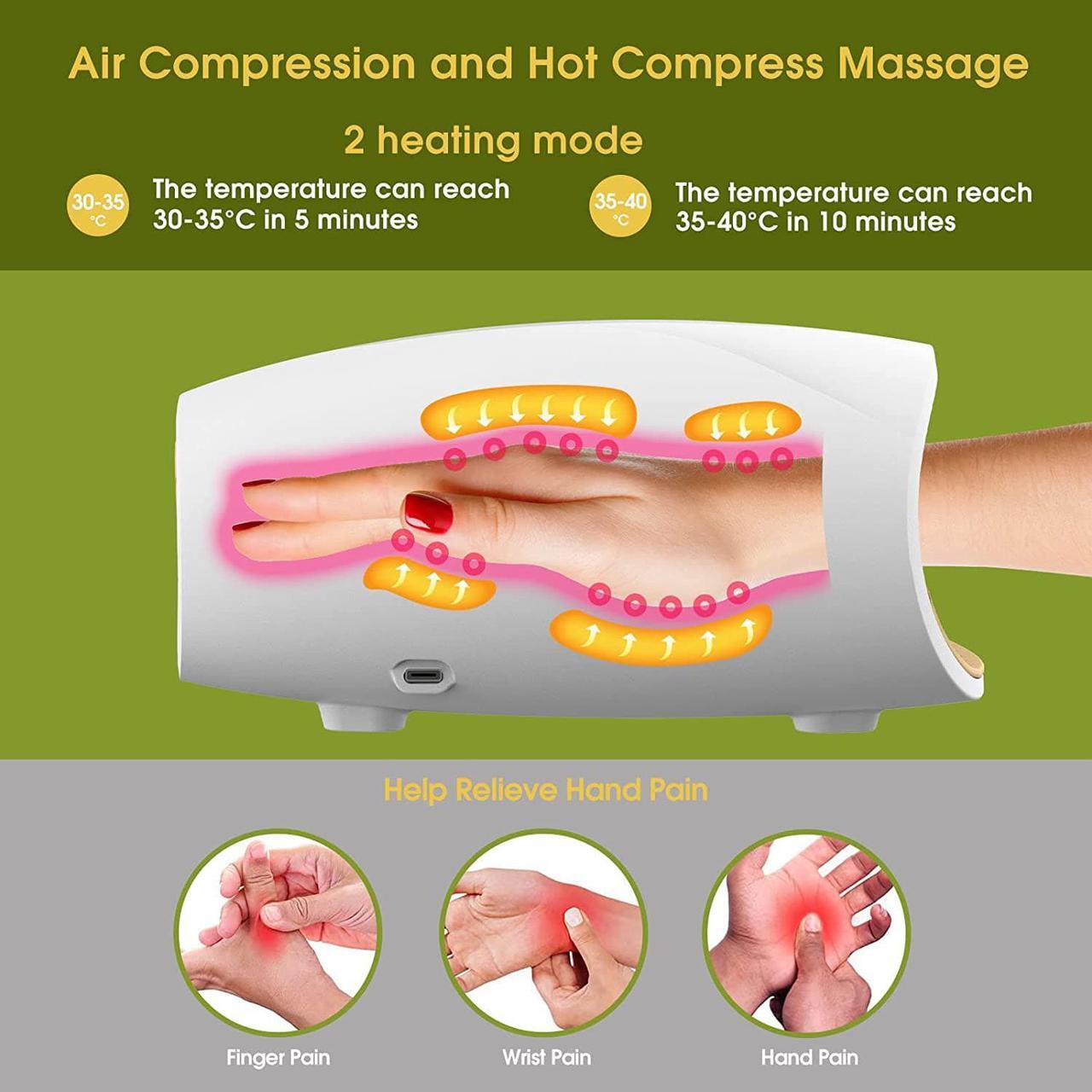 Alt view image 2 of 7 - Electric Hand Massager with Heat, 3 Levels Cordless Accupressure Massager with Air Pressure Compress for Arthritis, Palm Massage, Finger Numbness Coldness Relief, Gifts for Parents and Women