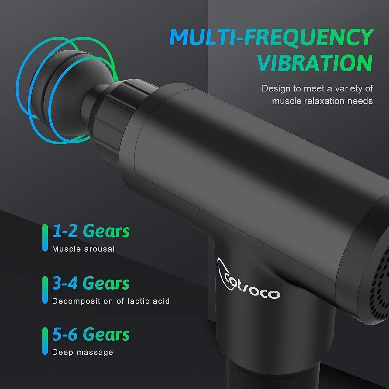 Alt view image 4 of 7 - Massage Gun Deep Tissue, Cotsoco Percussion Muscle Massager for Athletes, Super Quiet Portable Handheld Electric Sport Massager, 6 Speed and 4 Massage Heads(Black)