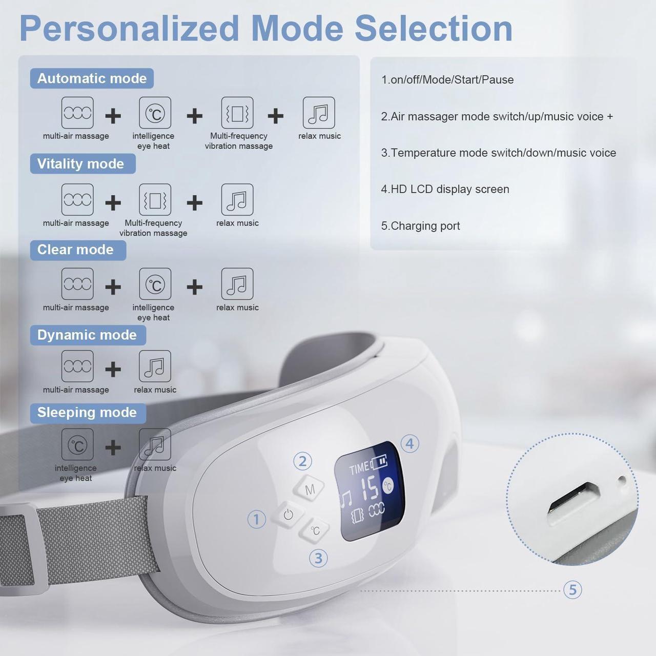 Alt view image 2 of 7 - Eye Massager with Heat,Heated Eye Mask with Bluetooth Music for Migraine, Eye Care Face Massager,Eye Machine for Relax Eye Strain Dark Circle Eye Bags Dry Eye