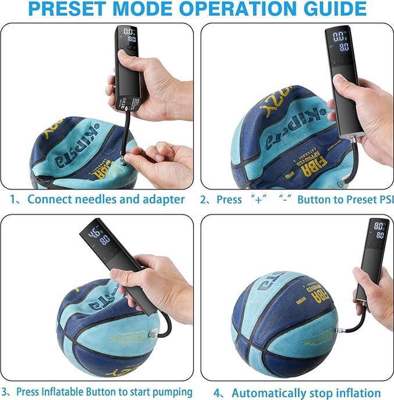Alt view image 3 of 6 - Electric Ball Pump, Portable Automatic Air Pump Fast Ball Inflation with Accurate Pressure Gauge and Digital LCD Display for Basketball Football Soccer Volleyball (2 Pin and 1 Spout)
