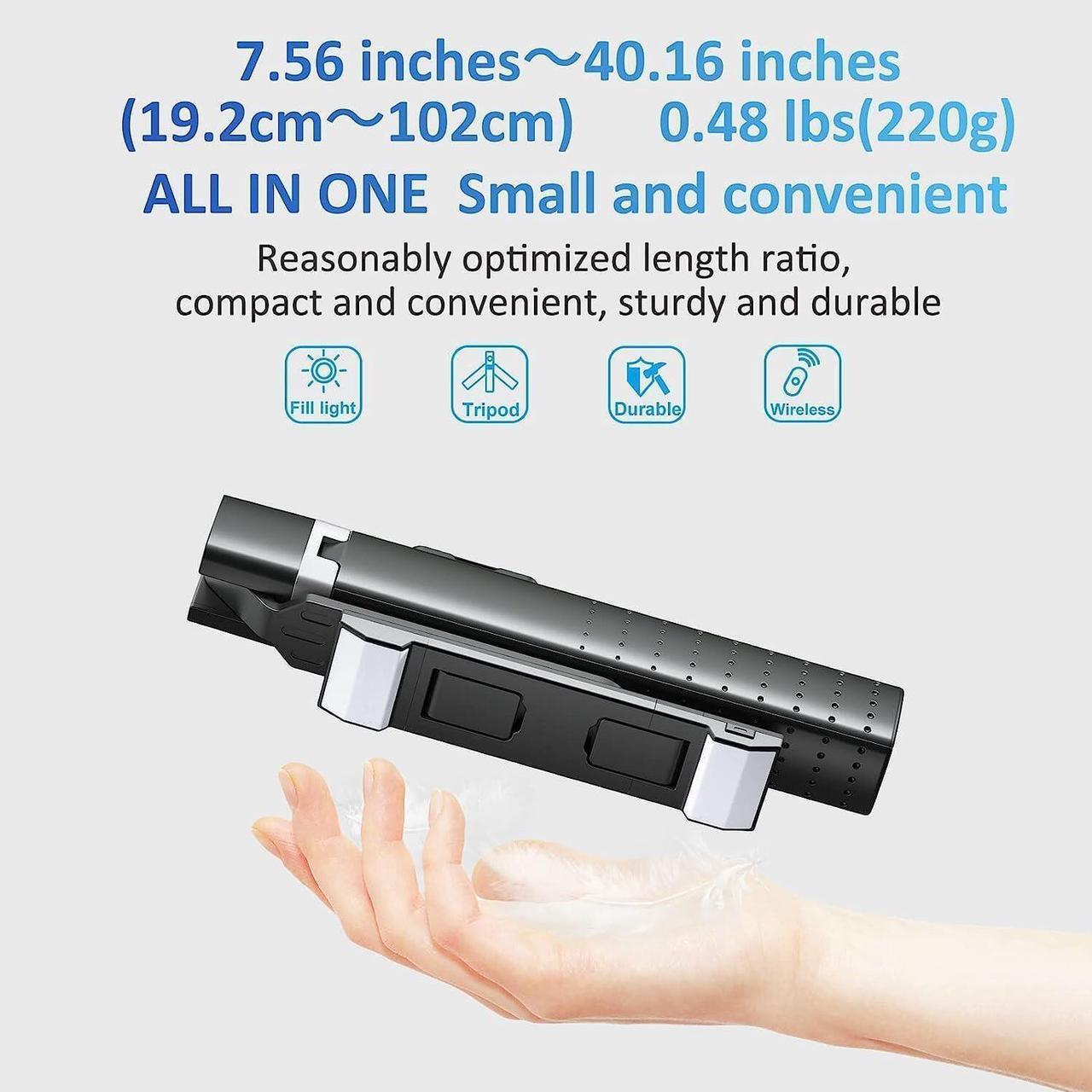 Alt view image 4 of 7 - 41 Selfie Stick Tripod Quadrapod with 2 Rechargeable Fill Light, Extendable Tripod with Bluetooth Remote, Stainless Steel, 3 Light Modes, 9 Brightness Levels, Compatible for All iPhone & Android