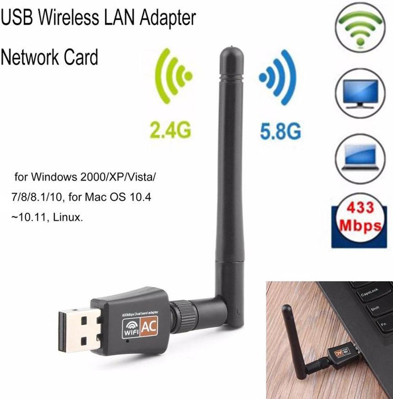 600Mbps USB Wifi Adapter Mini 802.11ac Dual Band 2.4G/5.8G High Gain 2dBi Antenna Wireless Network Adapter For Wi-Fi Dongle Support Windows 10 8 7 Vista XP 2000 Mac Os