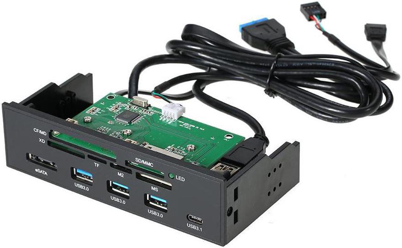 5.25" PC Computer Front panel USB 2.0 card reader with 3 ports USB3.0,Type-C, eSATA,MD,SD/MMC,XD,TF,M2,MS,64G CF Reader