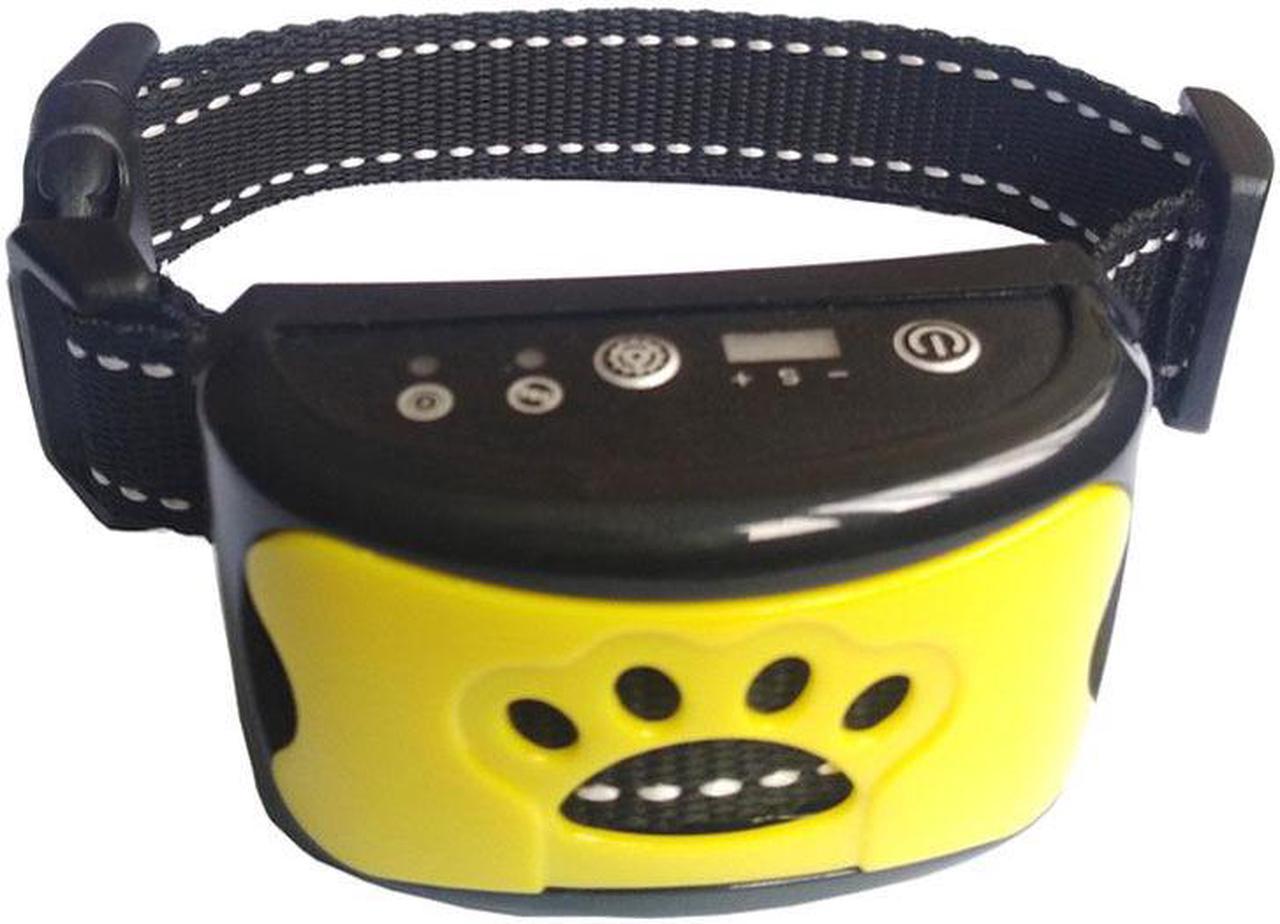 Rechargeable Dog Bark Collar - Humane, No Shock Barking Collar Adjustable - Black with Yellow