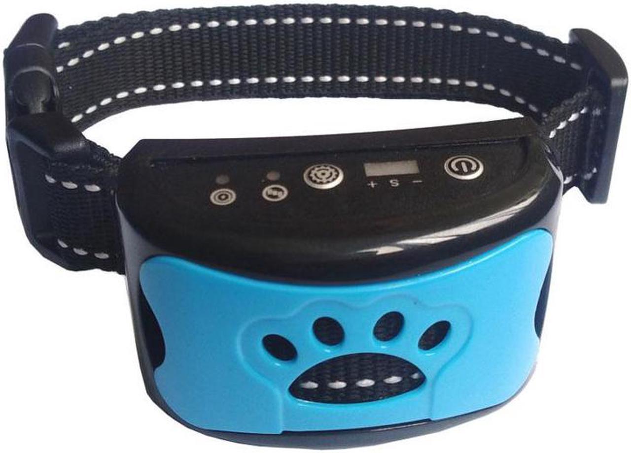 Rechargeable Dog Bark Collar - Humane, No Shock Barking Collar Adjustable - Black with Blue