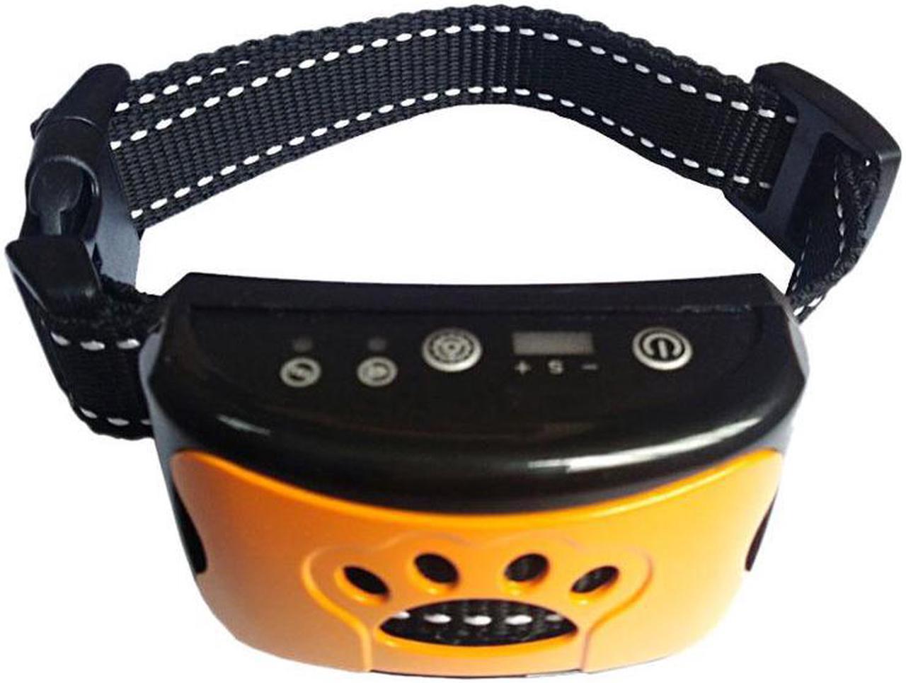 Rechargeable Dog Bark Collar - Humane, No Shock Barking Collar Adjustable - Black with Orange