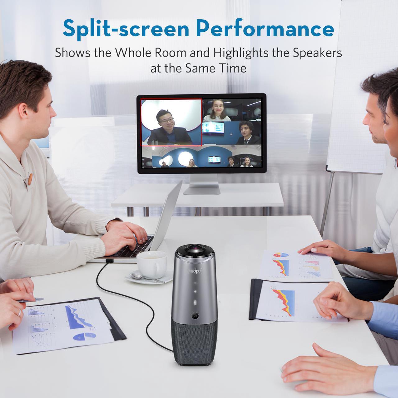 Alt view image 3 of 7 - COOLPO AI HUDDLE PANA - 360 DEGREE MEETING PRO 1080P AUTOMATIC VIDEO CONFERENCING CAMERA, 4k camera with Microphone,15 ft Voice Pickup, USB Plug and Play, Conference Webcam for Zoom Skype Hangout