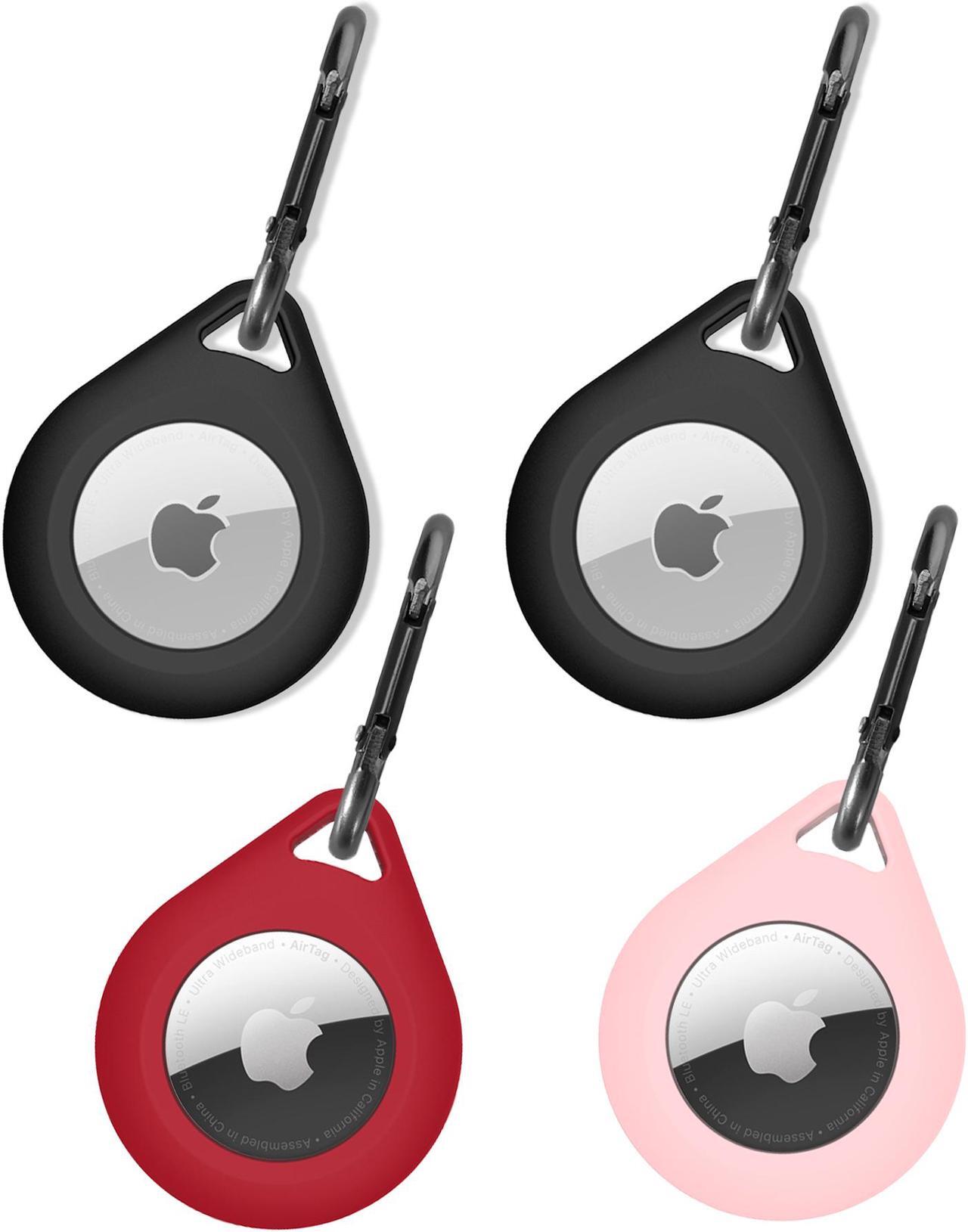 Main image of 4 Pack Premium Silicone Airtag Apple Case, Airtag Keychain Holder, Anti-scratch Protective Cover, Anti-fall Airtag Accesseries, Protective Sleeve Cover Shell for Apple Airtag (2 Black & Wine & Pink)