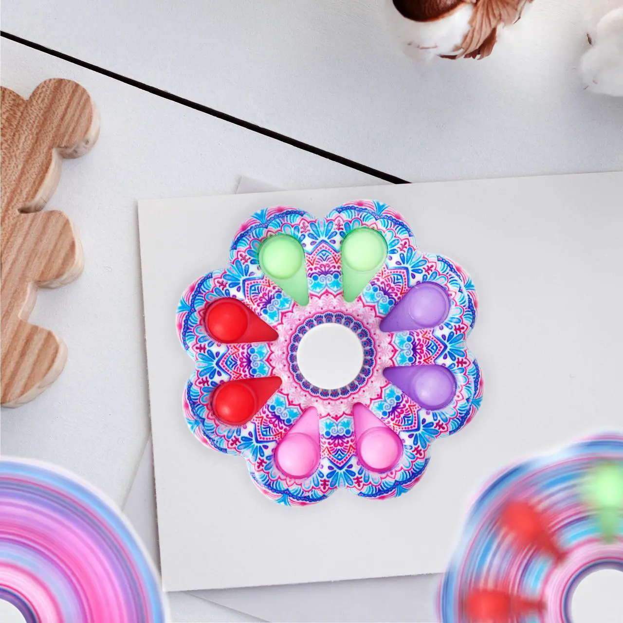Alt view image 3 of 5 - 2 Pack Dimple Fidget Spinner, Push Pop Bubbles Spinner, Finger Fidget Toy, Sensory Toy, Pressure Reliever Toy