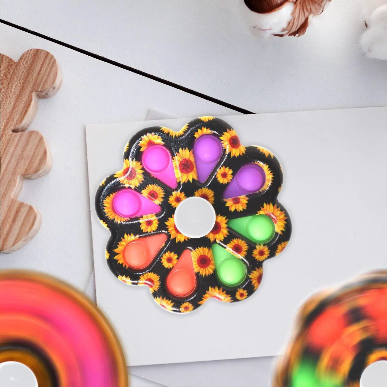 Alt view image 2 of 5 - 2 Pack Dimple Fidget Spinner, Push Pop Bubbles Spinner, Finger Fidget Toy, Sensory Toy, Pressure Reliever Toy