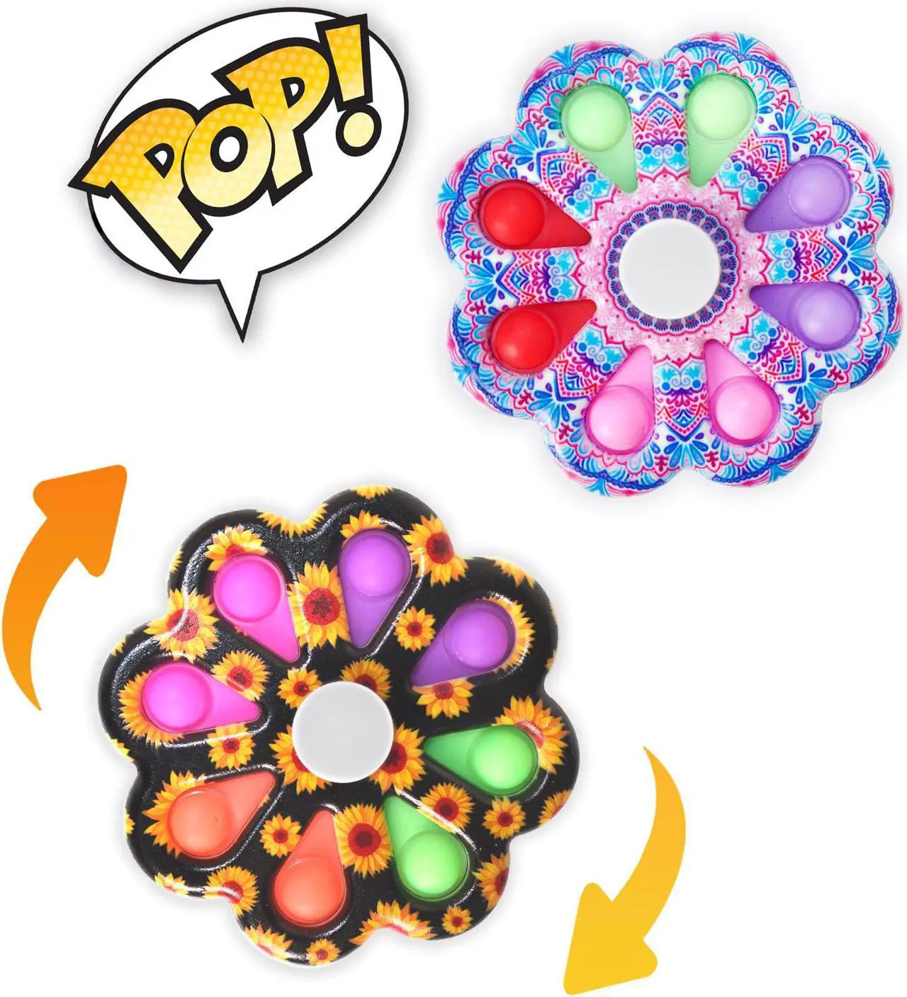 Main image of 2 Pack Dimple Fidget Spinner, Push Pop Bubbles Spinner, Finger Fidget Toy, Sensory Toy, Pressure Reliever Toy