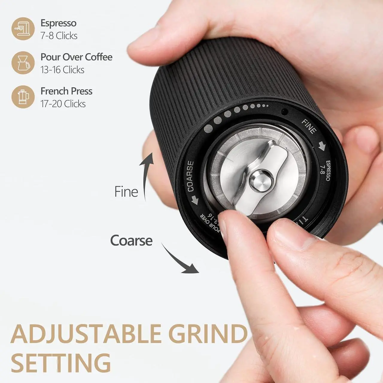 Alt view image 6 of 7 - TIMEMORE Chestnut C3S Manual Coffee Grinder, Hand Coffee Grinder with Adjustable Grind Setting, Stainless Steel S2C Conical Burr Coffee Grinder, for Espresso to French Press(Black)