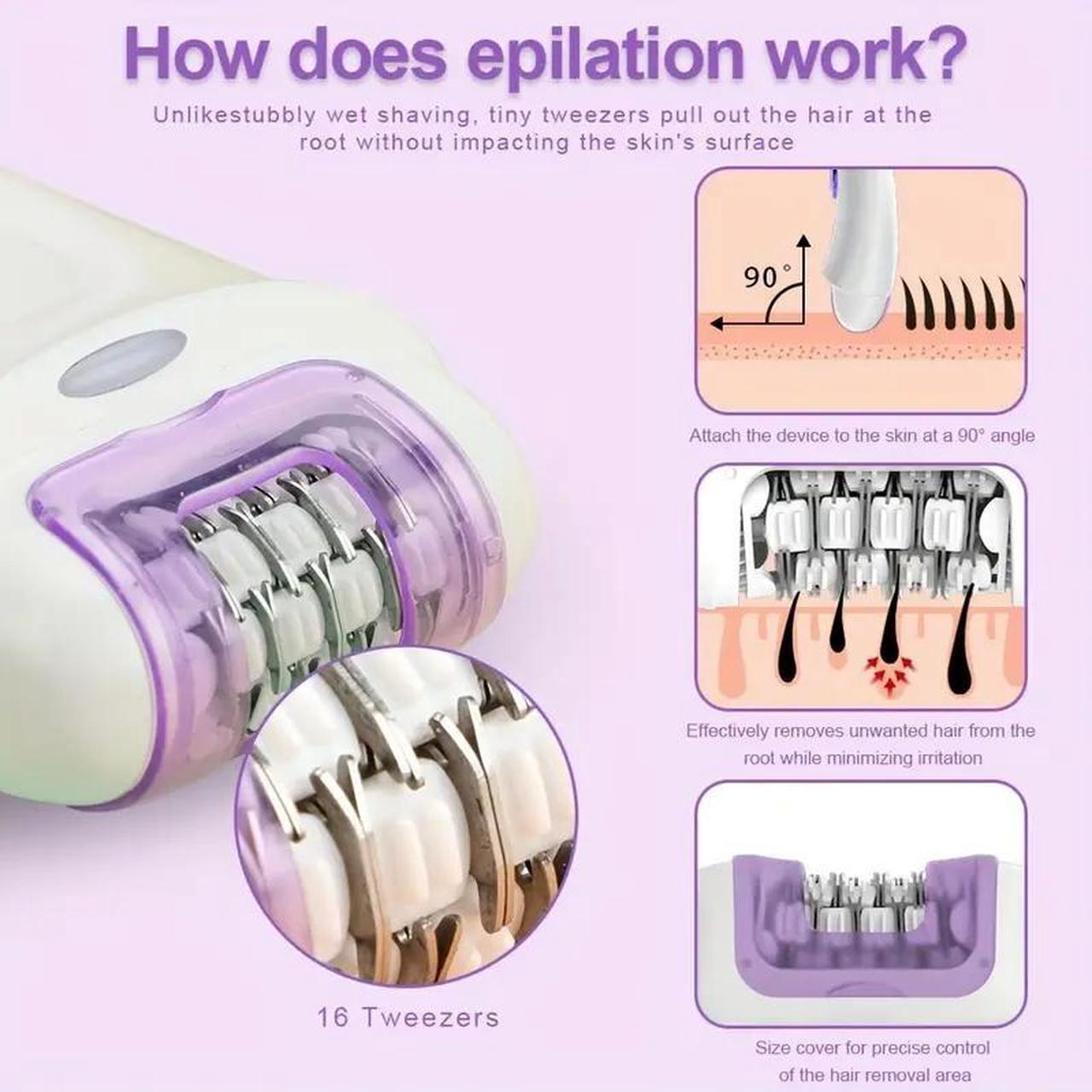 Alt view image 3 of 6 - Lairlux 2 in 1 Rechargeable Electric Epilator - Silky Smooth Hair Removal Device, Shaver for Women with Easy Hair Removal, Exfoliating and Smoothing Skin Experience