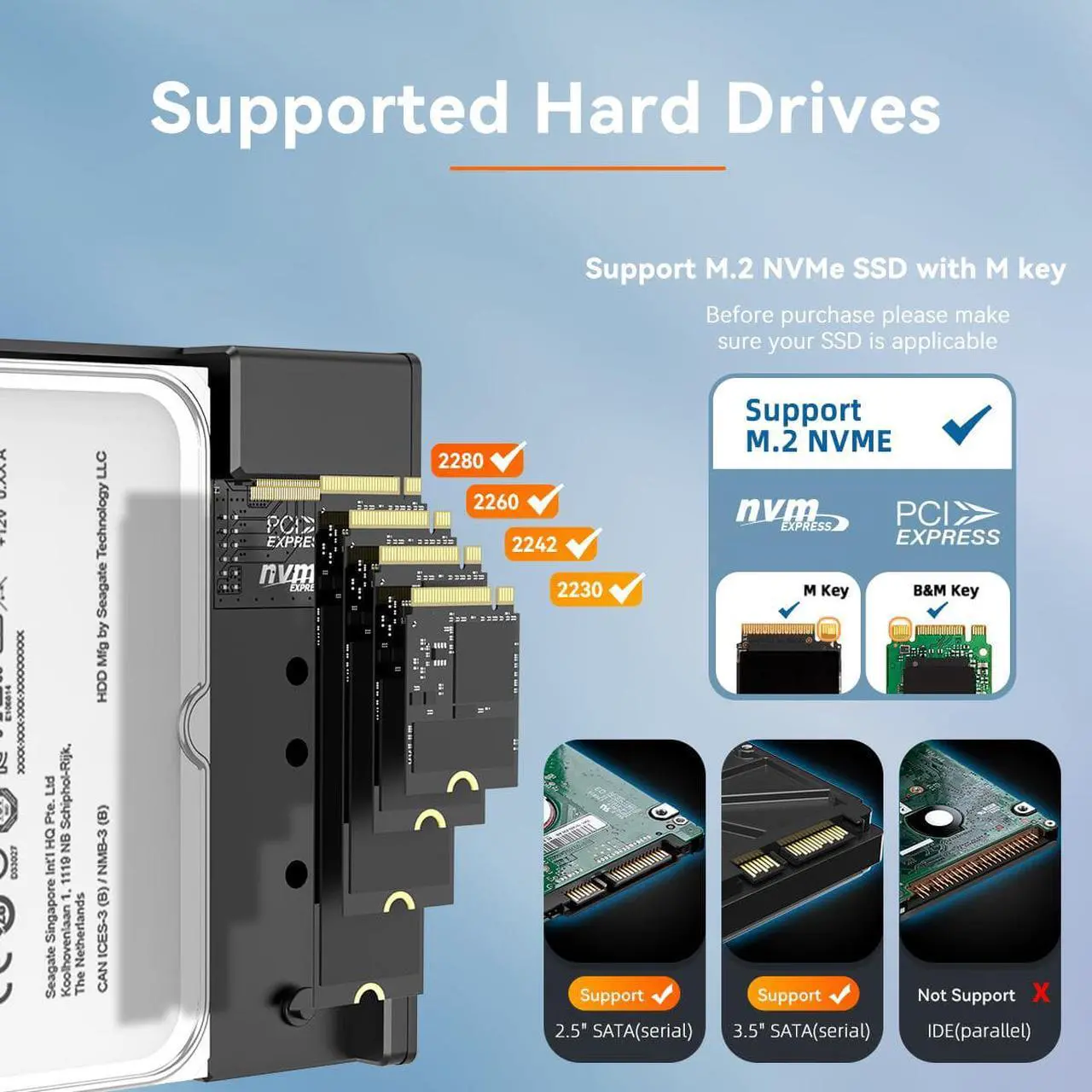 Alt view image 3 of 7 - MAIWO M.2 NVMe Enclosure + 3.5/2.5 Inch SATA Hard Drive Enclosure, Dual Bay HDD SSD Duplicator for M.2 & 3.5/2.5 Inch SATA Drive, Max 10Gbps Transfer Rate Up to 22TB Capacity