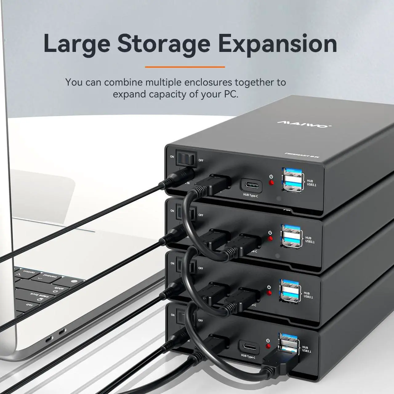 Alt view image 5 of 7 - MAIWO External Hard Drive Enclosure for 3.5 2.5 Inch SATA SSD HDD USB C to SATA III Hard Drive Case with UASP Compatible with WD Seagate Samsung PS4 Xbox with 1 Port USB C Hub/2 Port USB3.1 Hub