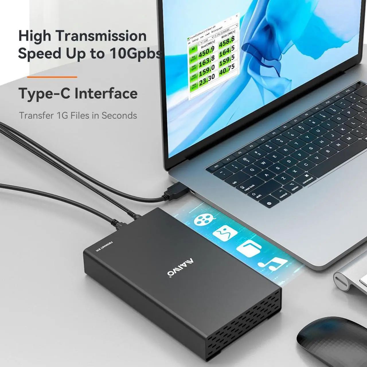 Alt view image 2 of 7 - MAIWO External Hard Drive Enclosure for 3.5 2.5 Inch SATA SSD HDD USB C to SATA III Hard Drive Case with UASP Compatible with WD Seagate Samsung PS4 Xbox with 1 Port USB C Hub/2 Port USB3.1 Hub