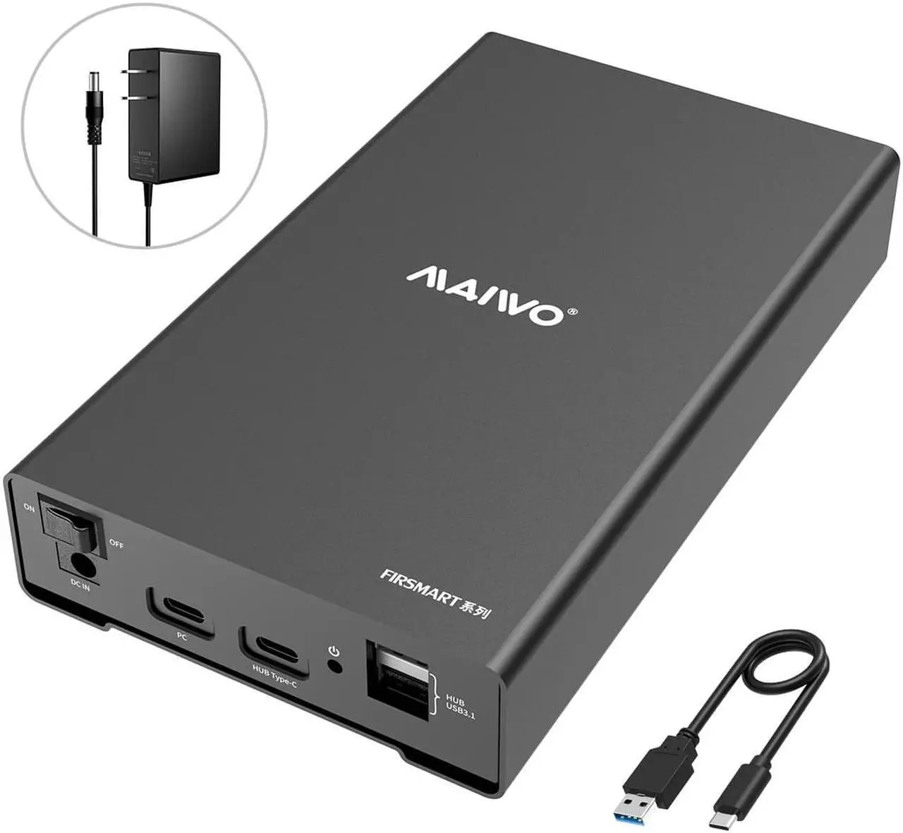 Main image of MAIWO External Hard Drive Enclosure for 3.5 2.5 Inch SATA SSD HDD USB C to SATA III Hard Drive Case with UASP Compatible with WD Seagate Samsung PS4 Xbox with 1 Port USB C Hub/2 Port USB3.1 Hub