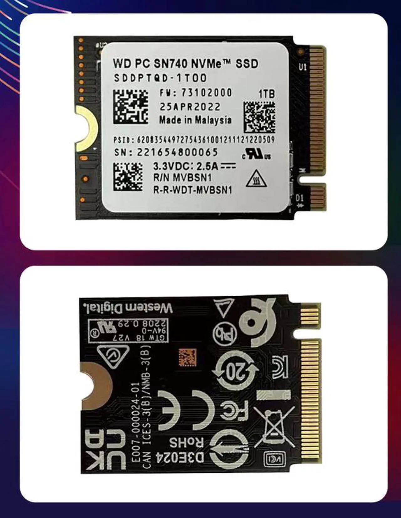Main image of Western Digital WD SN740 1TB M.2 SSD 2230 NVMe PCIe Gen 4x4 SSD for Microsoft Surface ProX Surface Laptop 3 Steam Deck
