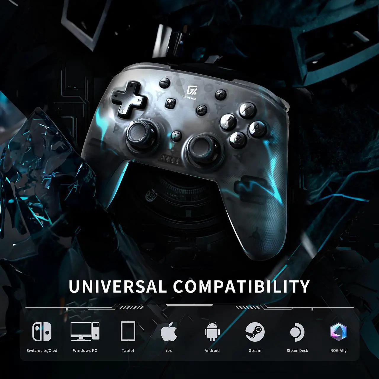 Alt view image 2 of 7 - GAME'NIR BLACK SYMMETRY Wireless Switch Controller, Ergonomic Switch Pro Controller for Switch/Switch Lite/Switch OLED with Dual Motor, Gyro Axis, Turbo Function, 5 Level Vibration