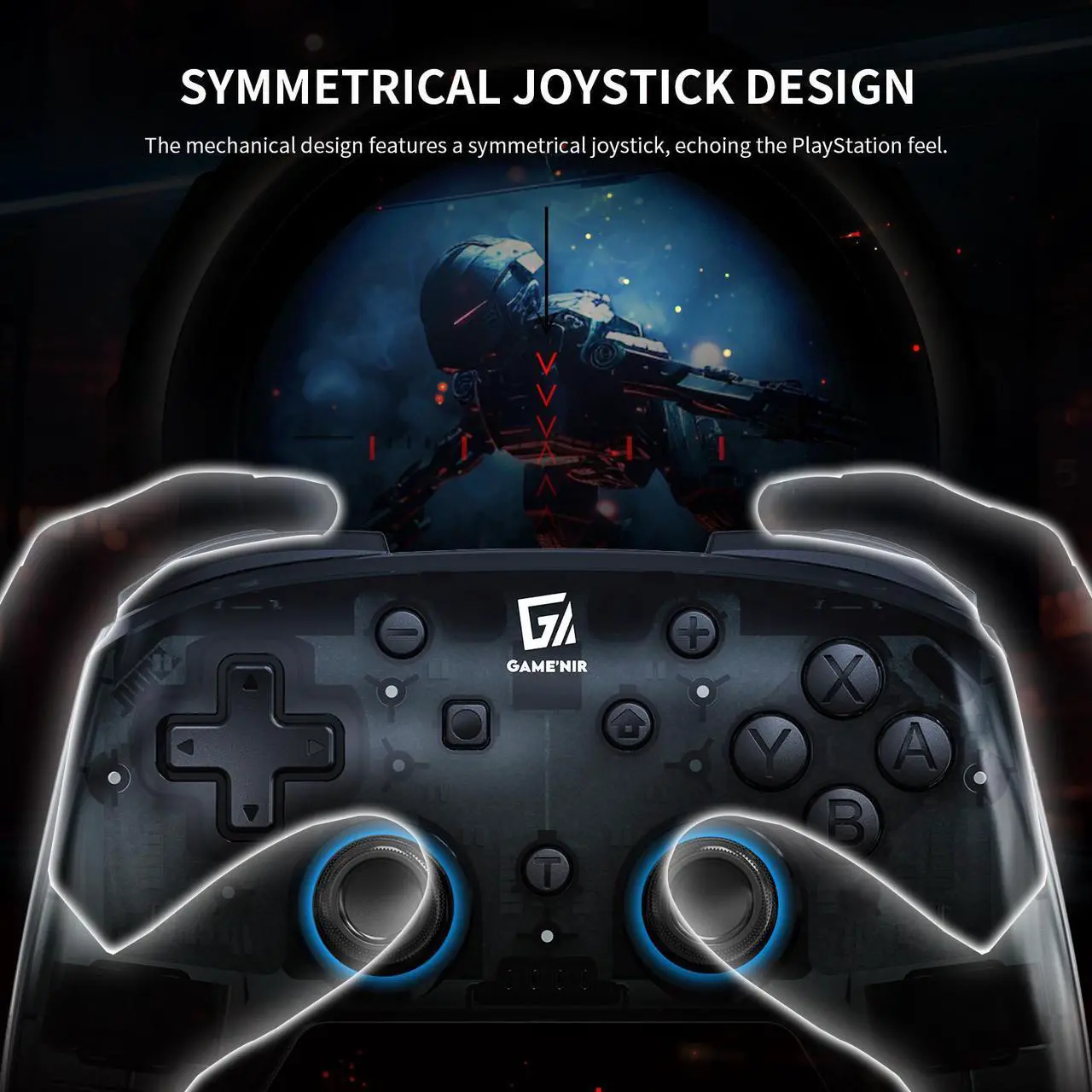 Alt view image 3 of 7 - GAME'NIR BLACK SYMMETRY Wireless Switch Controller, Ergonomic Switch Pro Controller for Switch/Switch Lite/Switch OLED with Dual Motor, Gyro Axis, Turbo Function, 5 Level Vibration