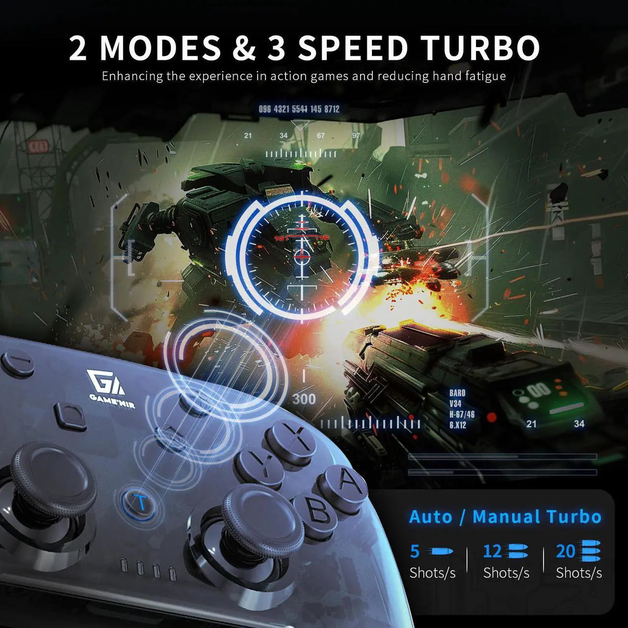 Alt view image 4 of 7 - GAME'NIR BLACK SYMMETRY Wireless Switch Controller, Ergonomic Switch Pro Controller for Switch/Switch Lite/Switch OLED with Dual Motor, Gyro Axis, Turbo Function, 5 Level Vibration