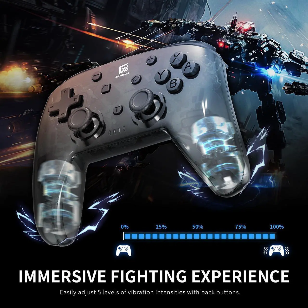 Alt view image 5 of 7 - GAME'NIR BLACK SYMMETRY Wireless Switch Controller, Ergonomic Switch Pro Controller for Switch/Switch Lite/Switch OLED with Dual Motor, Gyro Axis, Turbo Function, 5 Level Vibration